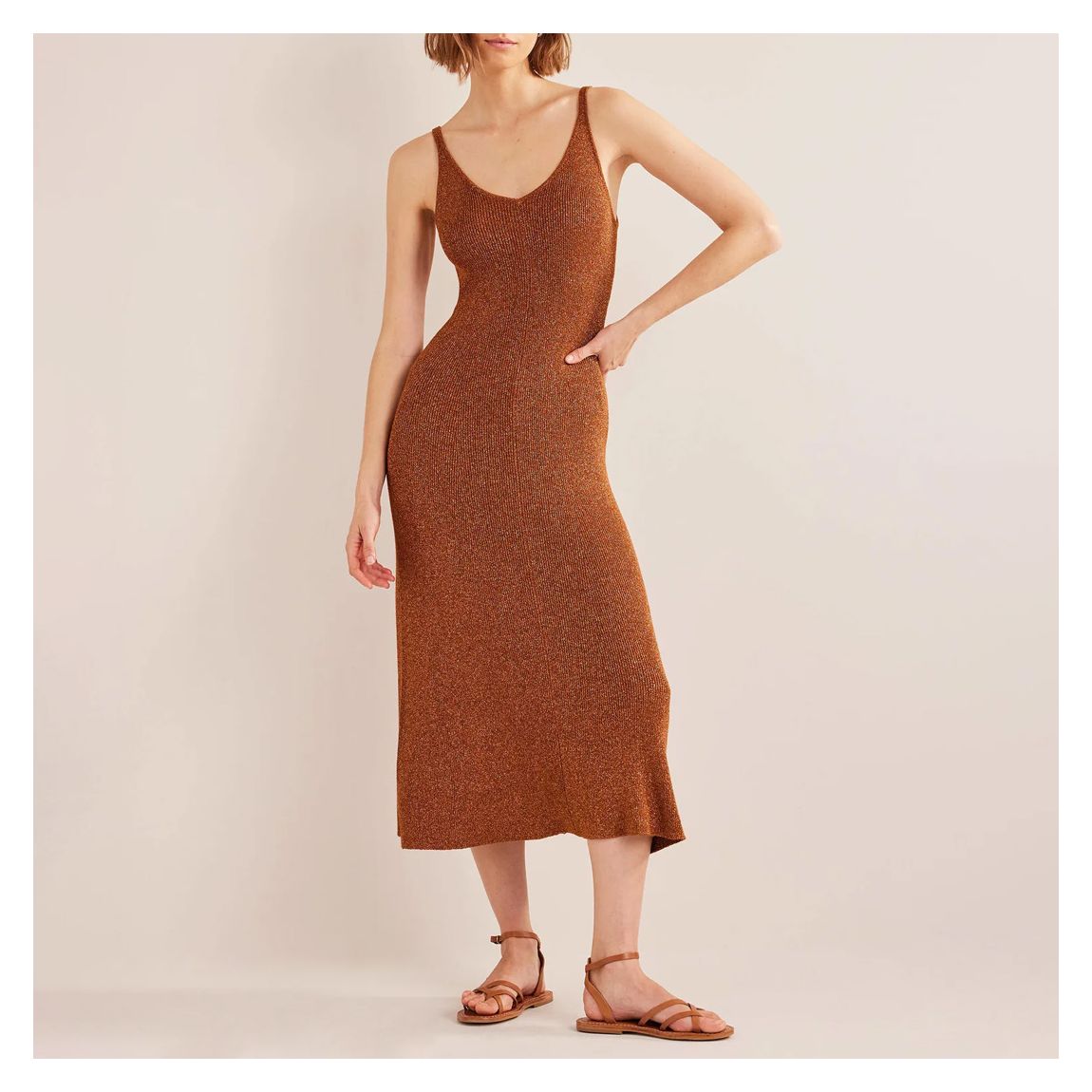 Bronze Sparkle Knitted Midi Dress main product photo