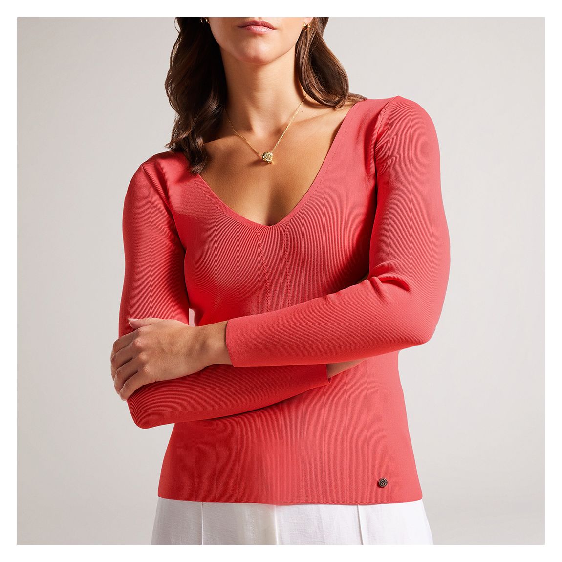 Coral Cileste V Neck Knit Top main product photo