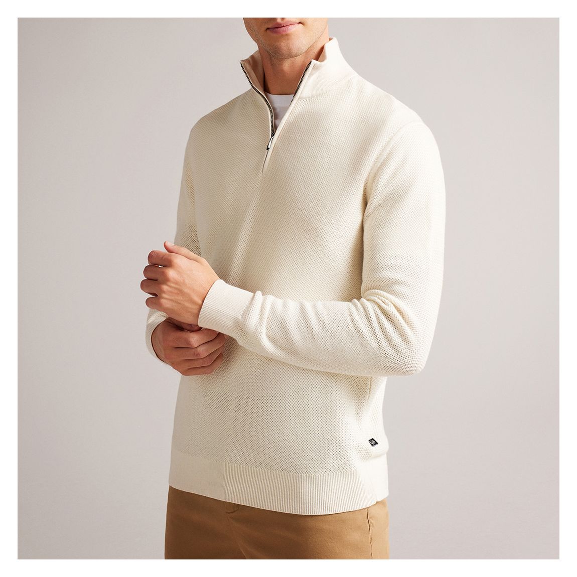 Cream Meaddo Half Zip Cotton Blend Jumper main product photo