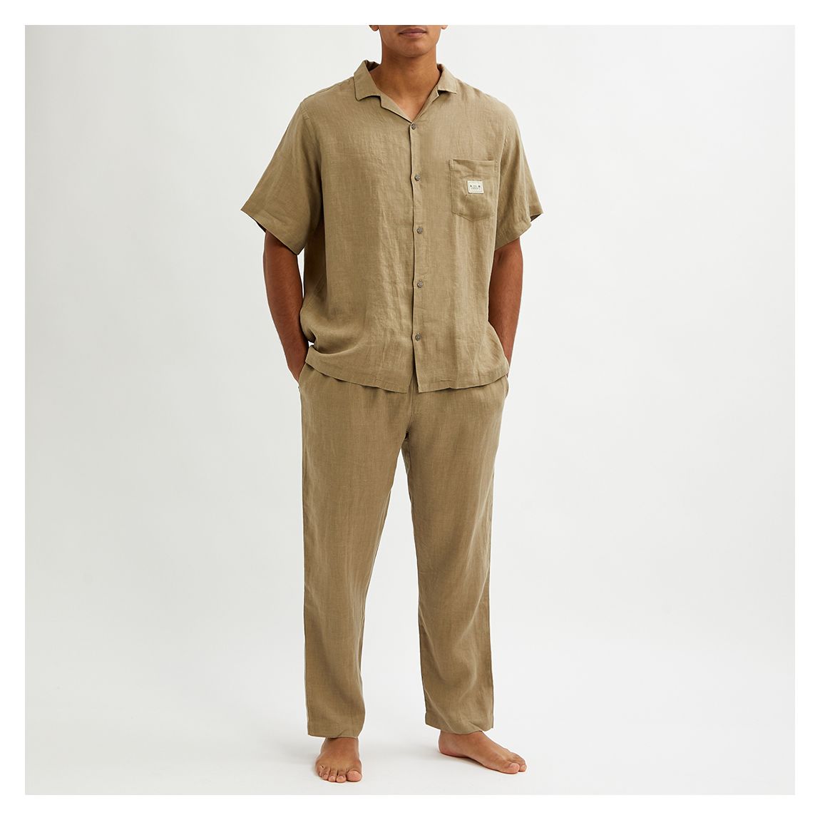 Beige Mens Cuban Long Pyjama Set main product photo