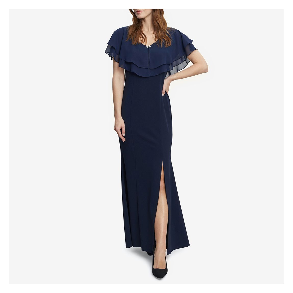 Navy Sharla Tiered Top And Crepe Gown main product photo