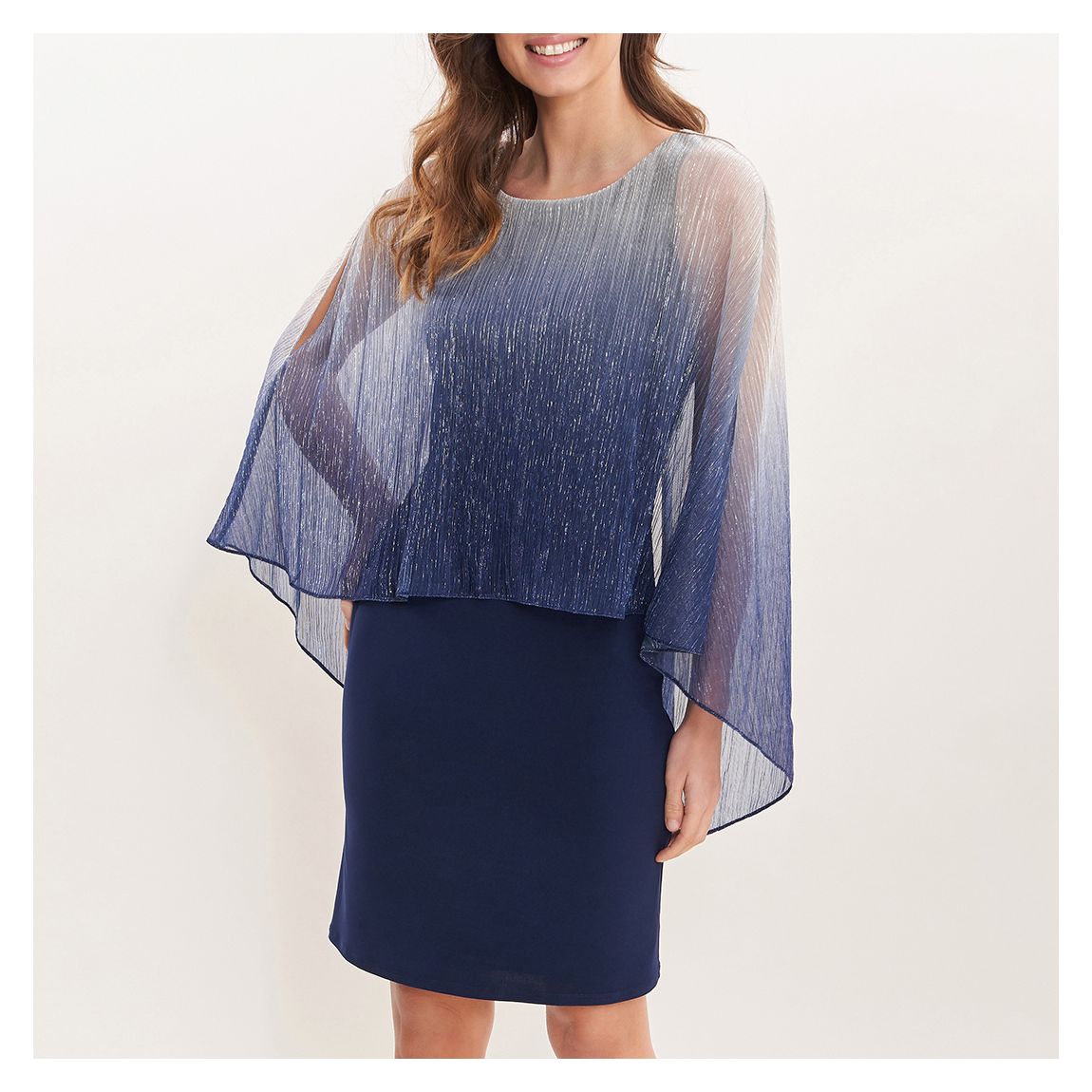 Navy Shyla Foil Cape Chiffon Cocktail Dress main product photo