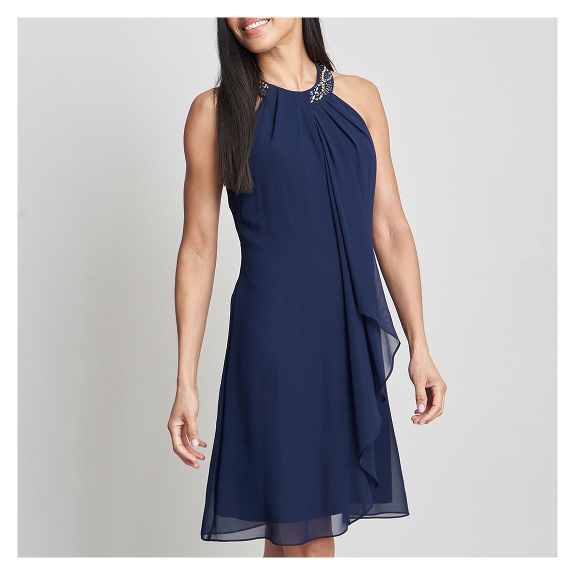 Navy Jane Halterneck Chiffon Dress main product photo