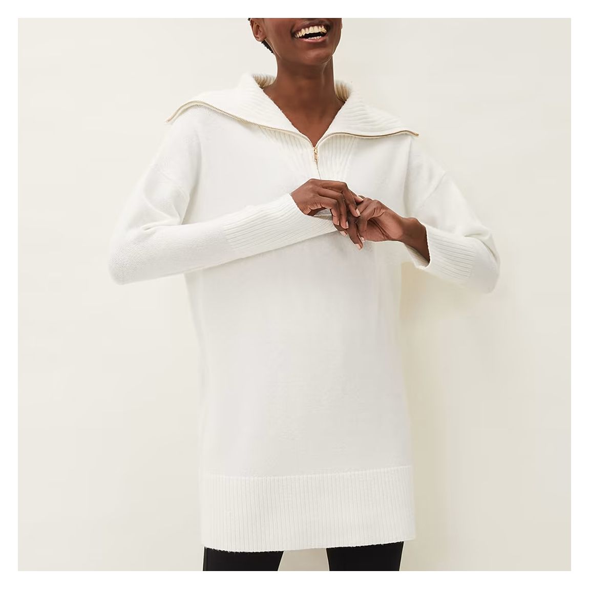 White Isabella Zip Up Cotton Blend Jumper Dress main product photo