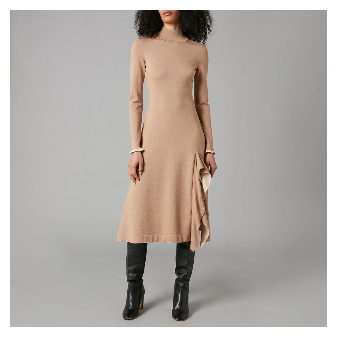 Camel Bellevedere Knit Ruffle Dress main product photo