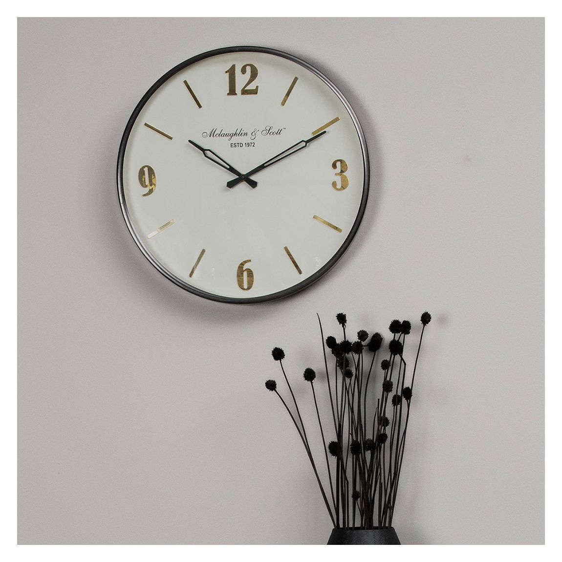 Thompson Black Nickel Wall Clock with Gold Detail 40cm Diameter main product photo