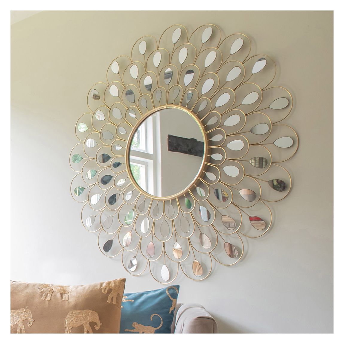 Peacock Feather Round Mirror, Champagne Gold main product photo