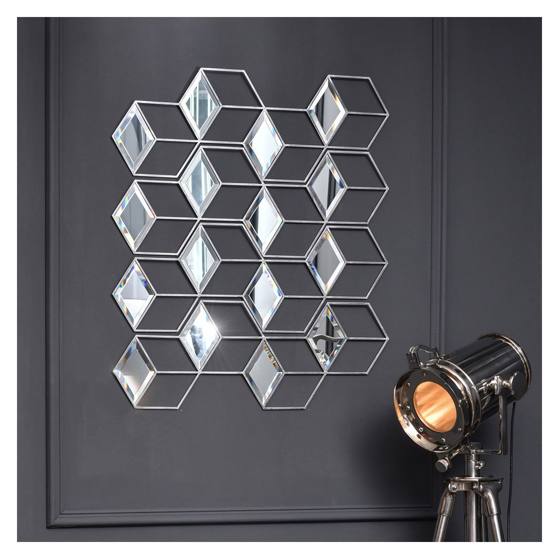 Honeycomb Mirror Set of 4 Brushed Grey Finish main product photo