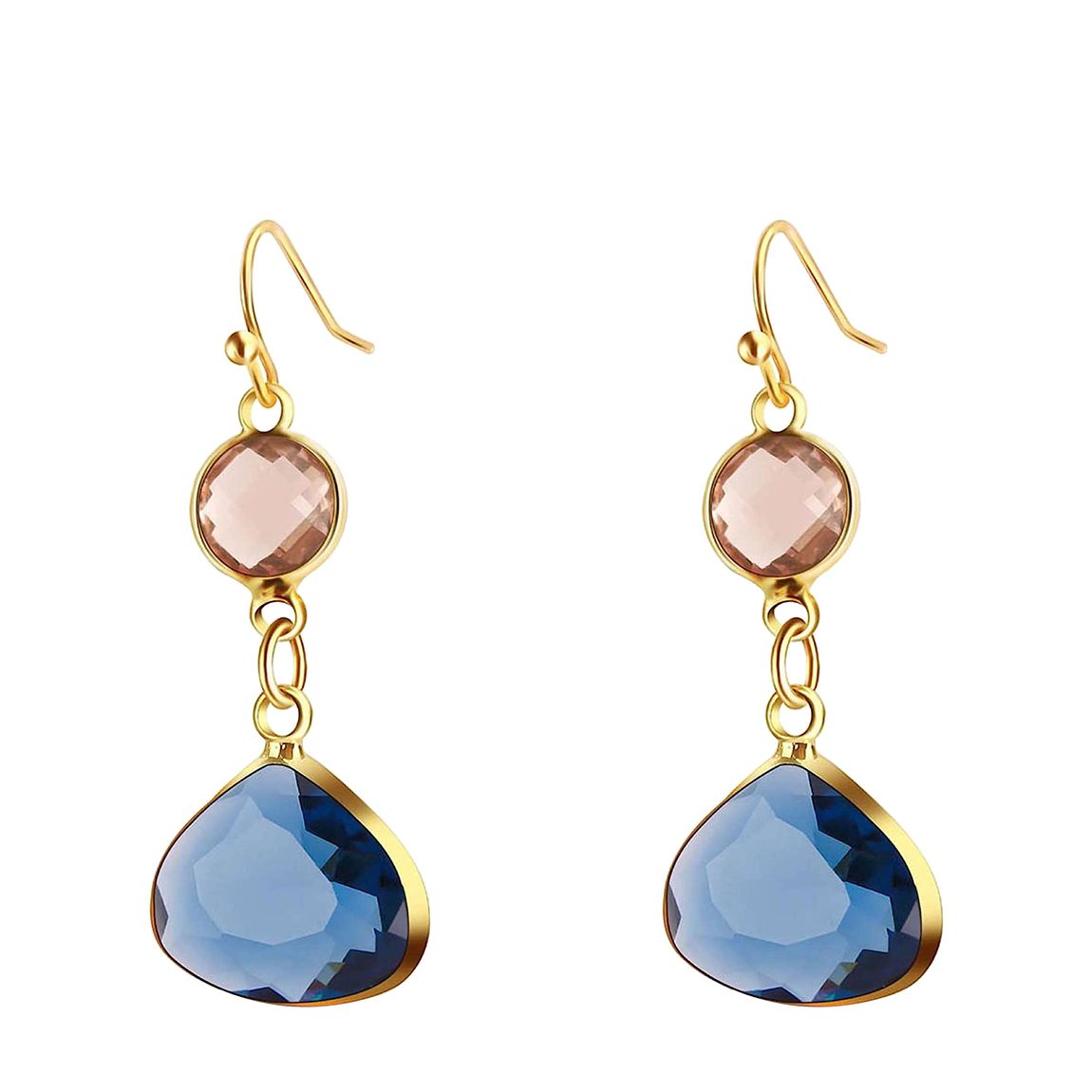 18K Gold Blue & Pink Quartz Drop Earrings main product photo