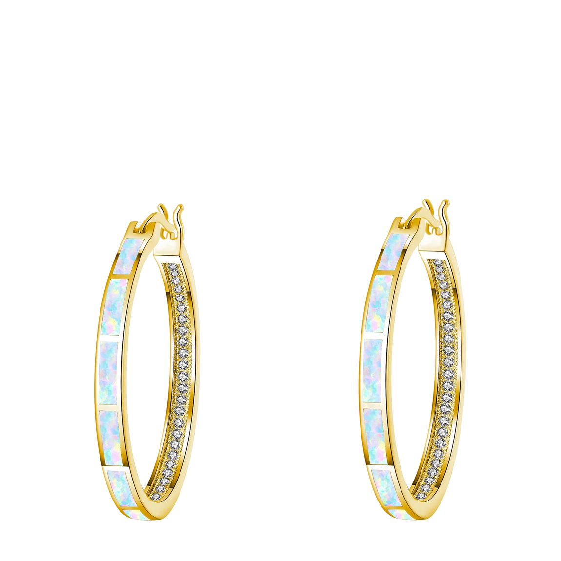 18K Gold Opal Embellished Hoop Earrings main product photo
