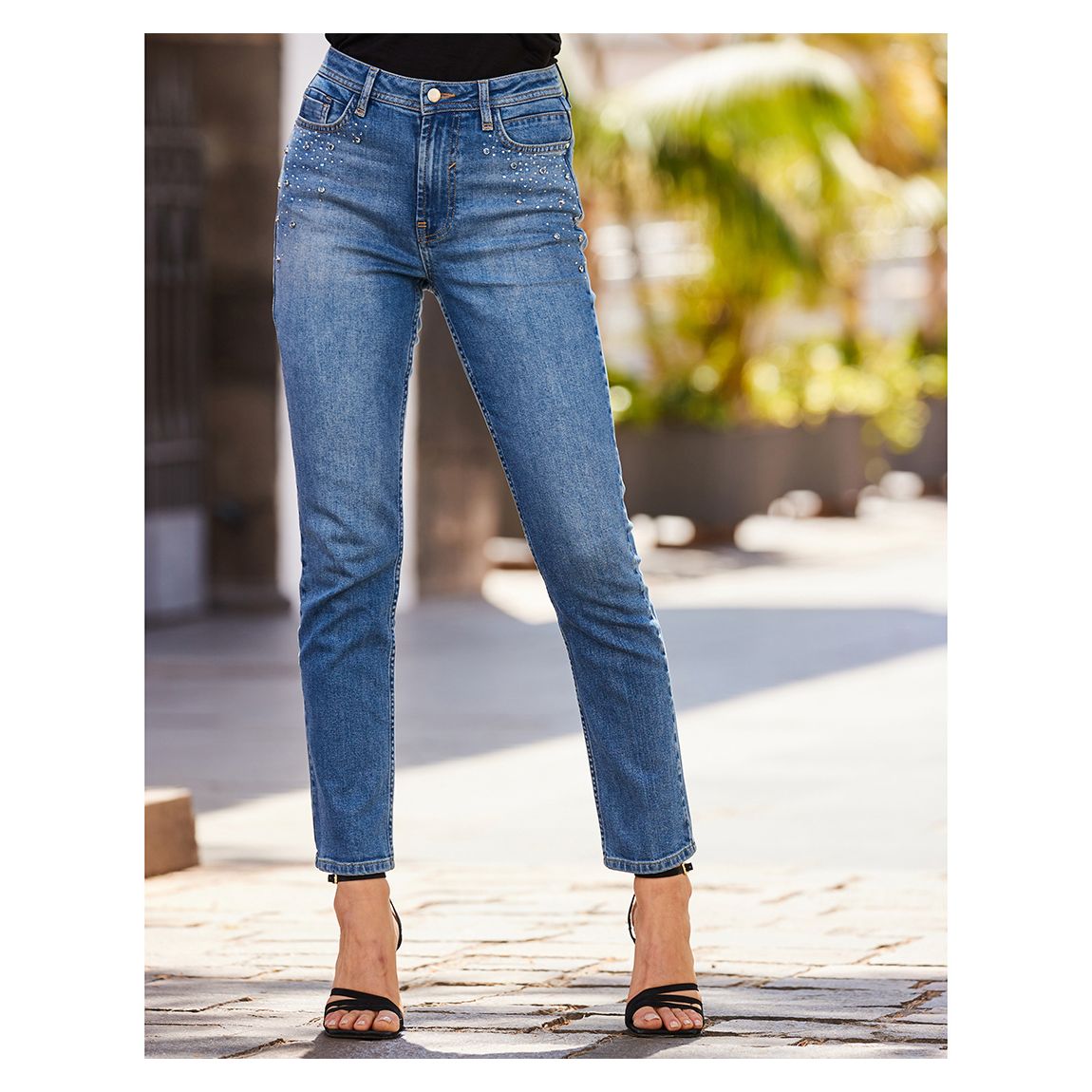 Indigo Blue Embellished Slim Leg Jeans main product photo