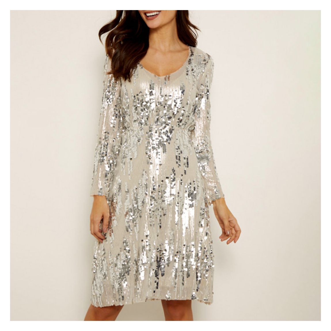 Silver Scattered Sequin V Neck Dress main product photo