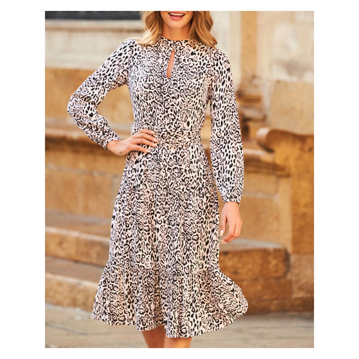 Leopard Print Keyhole Detail Fit Flare Dress main product photo