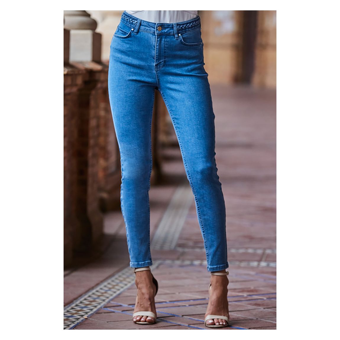 Mid Blue Braid-Detail Skinny Jeans main product photo