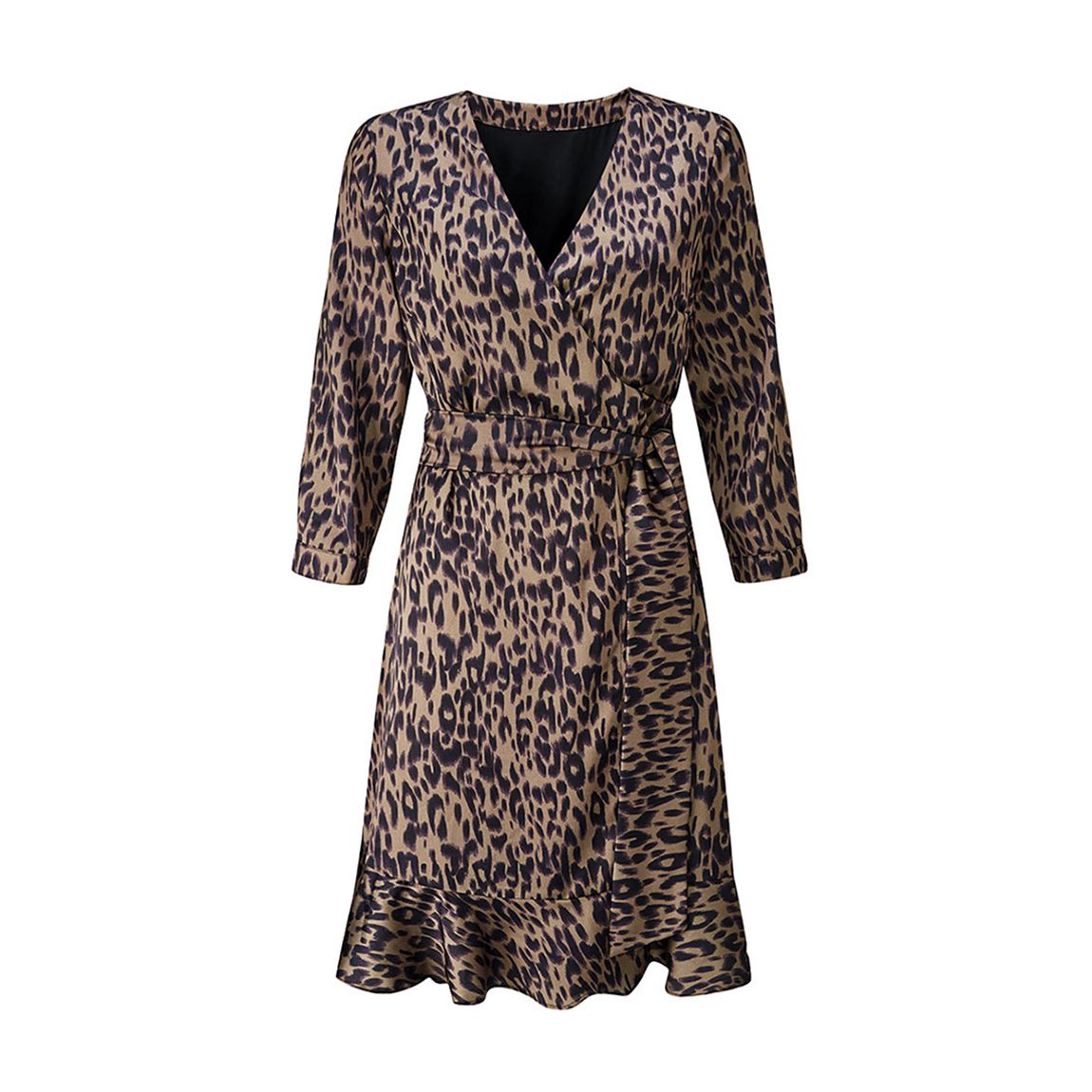 Khaki Leopard Print Wrap Dress main product photo