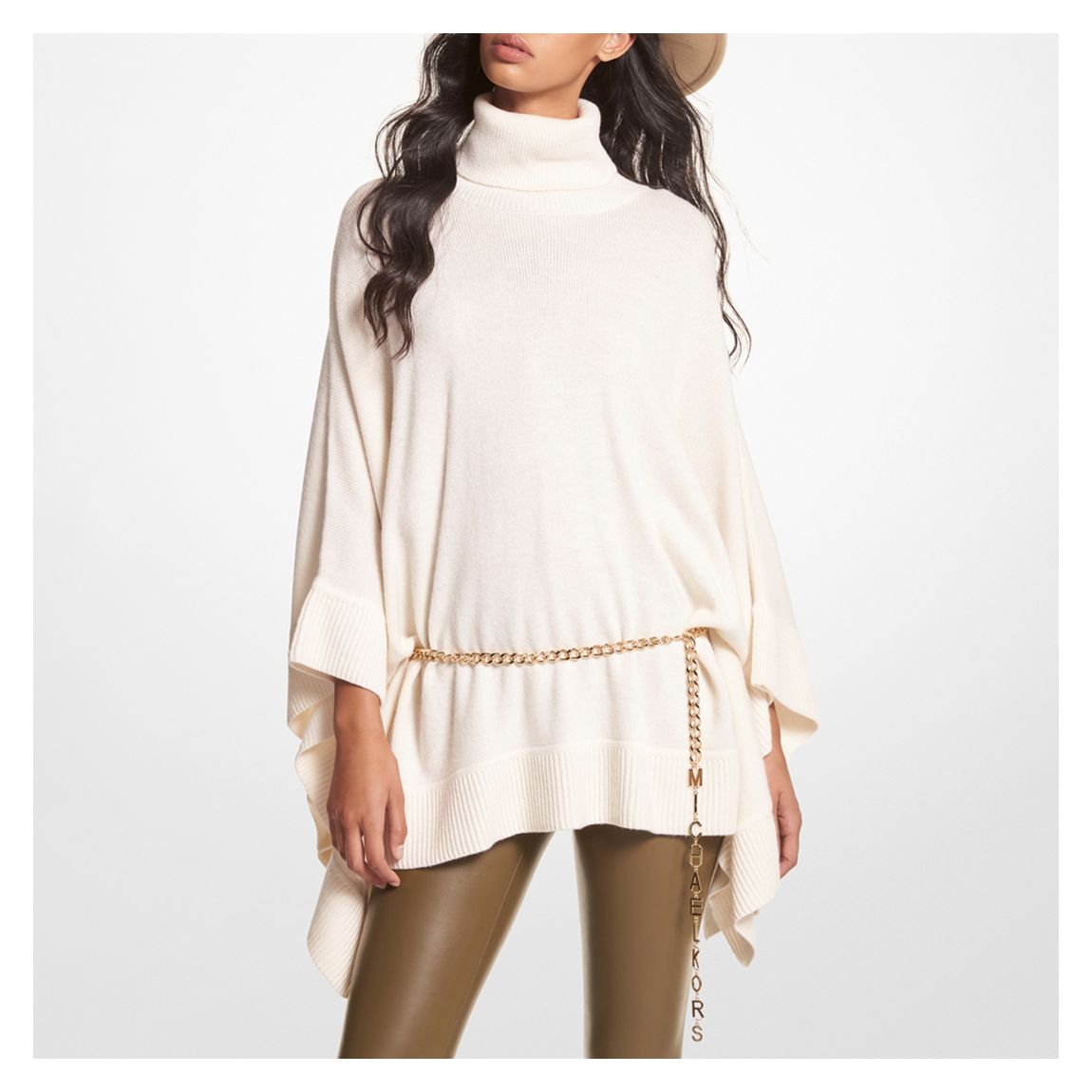 Cream Belt Detail Cashmere Blend Poncho main product photo