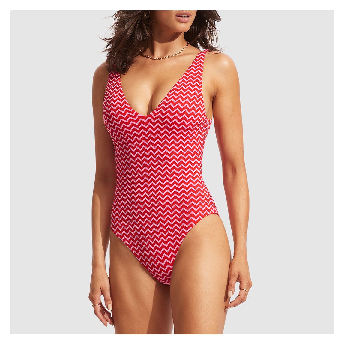 Chilli Red Deep V Neck One Piece main product photo