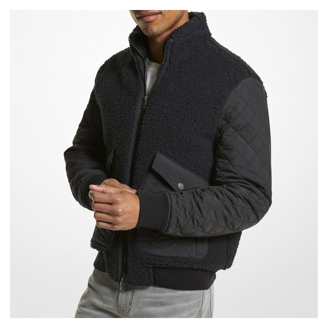 Black Sherpa Mix Full Zip Jacket main product photo