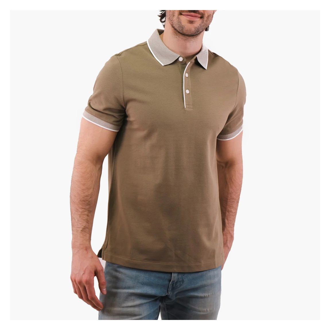 Khaki Texture Tipped Cotton Polo Shirt main product photo