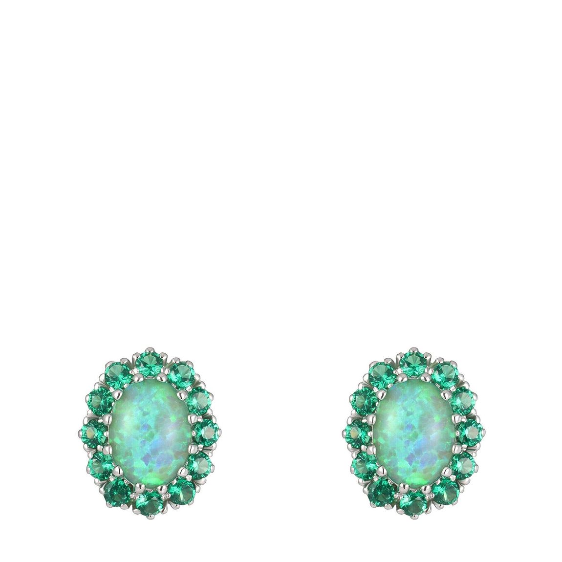 Silver Green Quartz & Opal Oval Stud Earrings main product photo