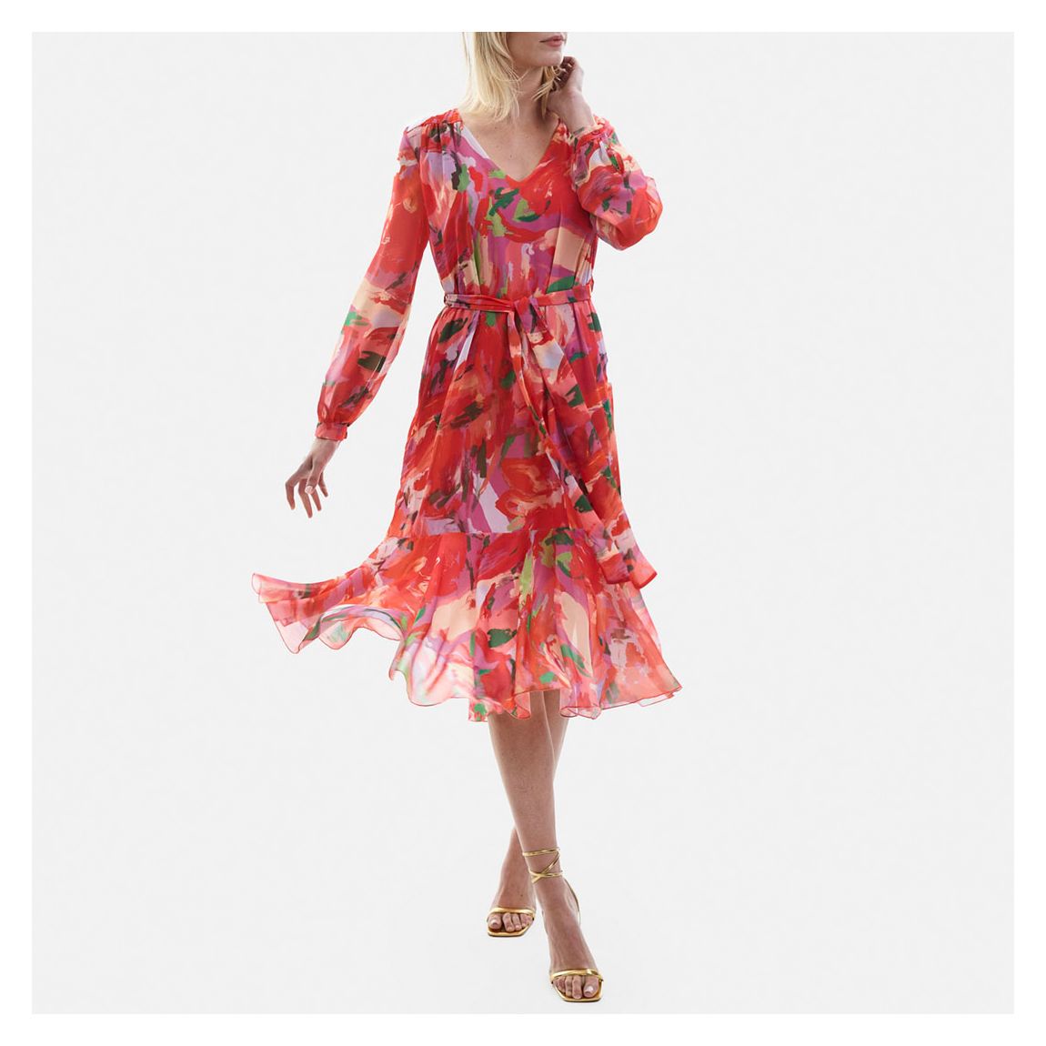 Red Multi Belted Midi Dress main product photo