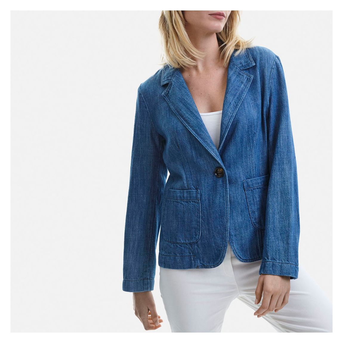 Mid Blue One Button Denim Jacket main product photo