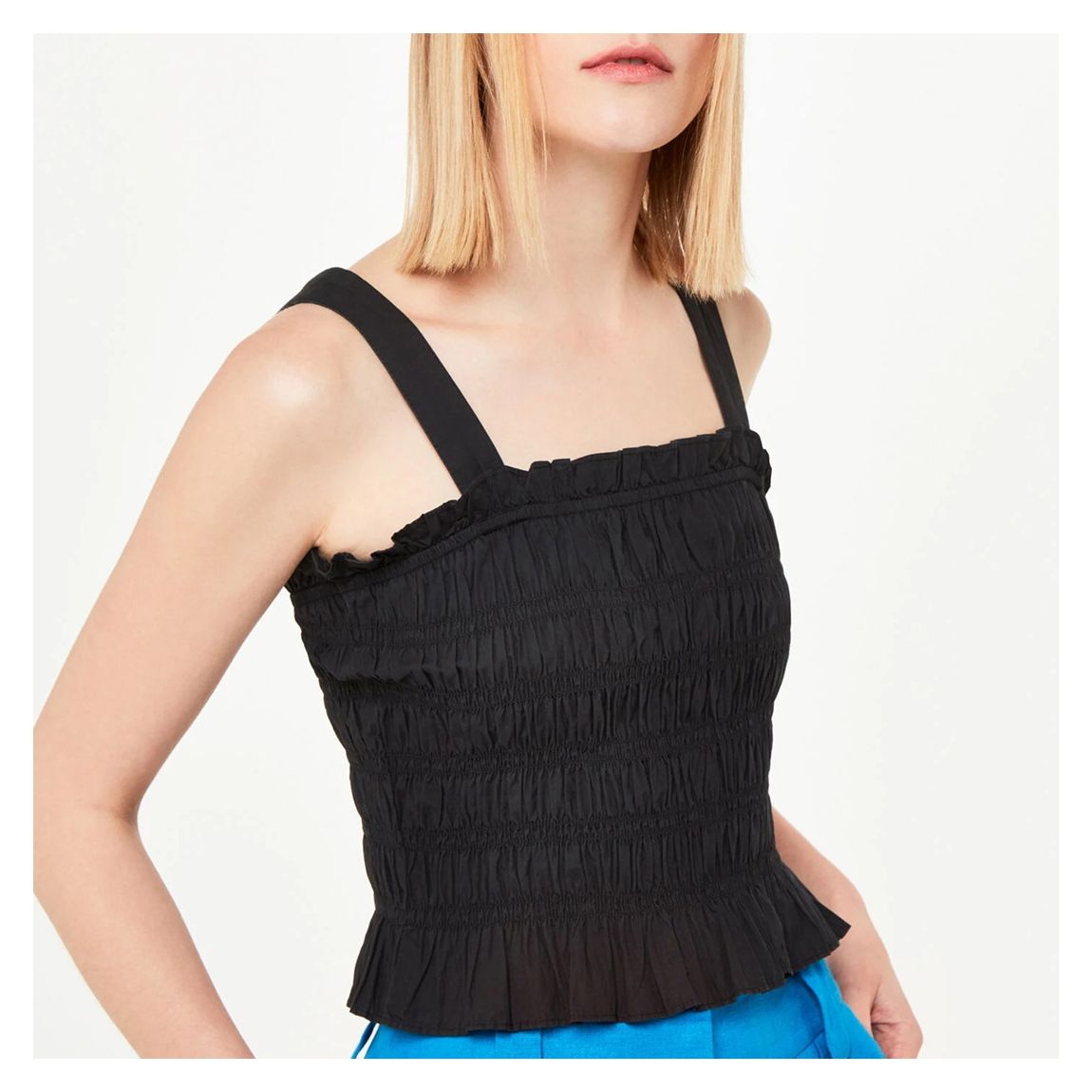 Black Saskia Shirred Strappy Cotton Top main product photo