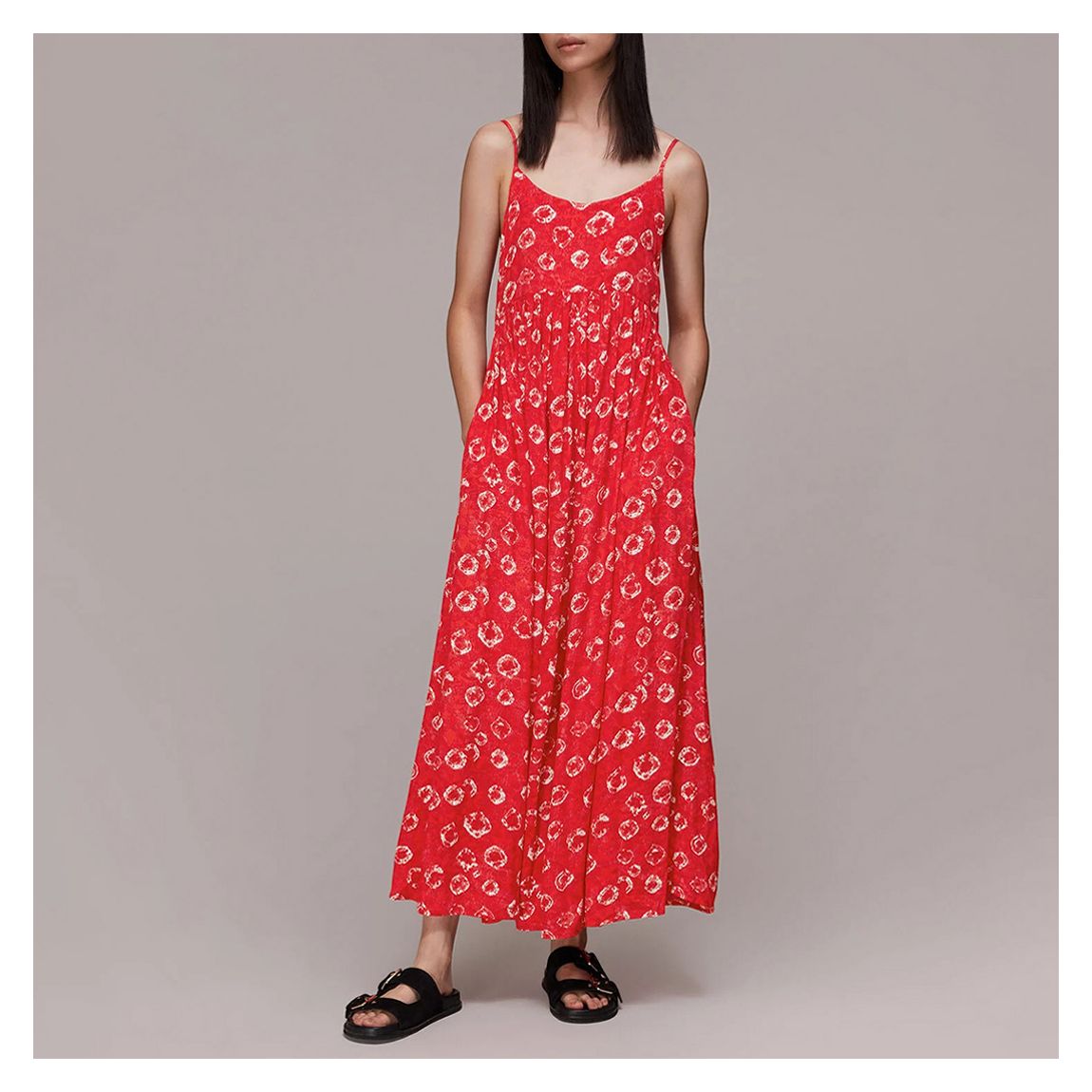 Red Tie Dye Floral Carmen Dress main product photo