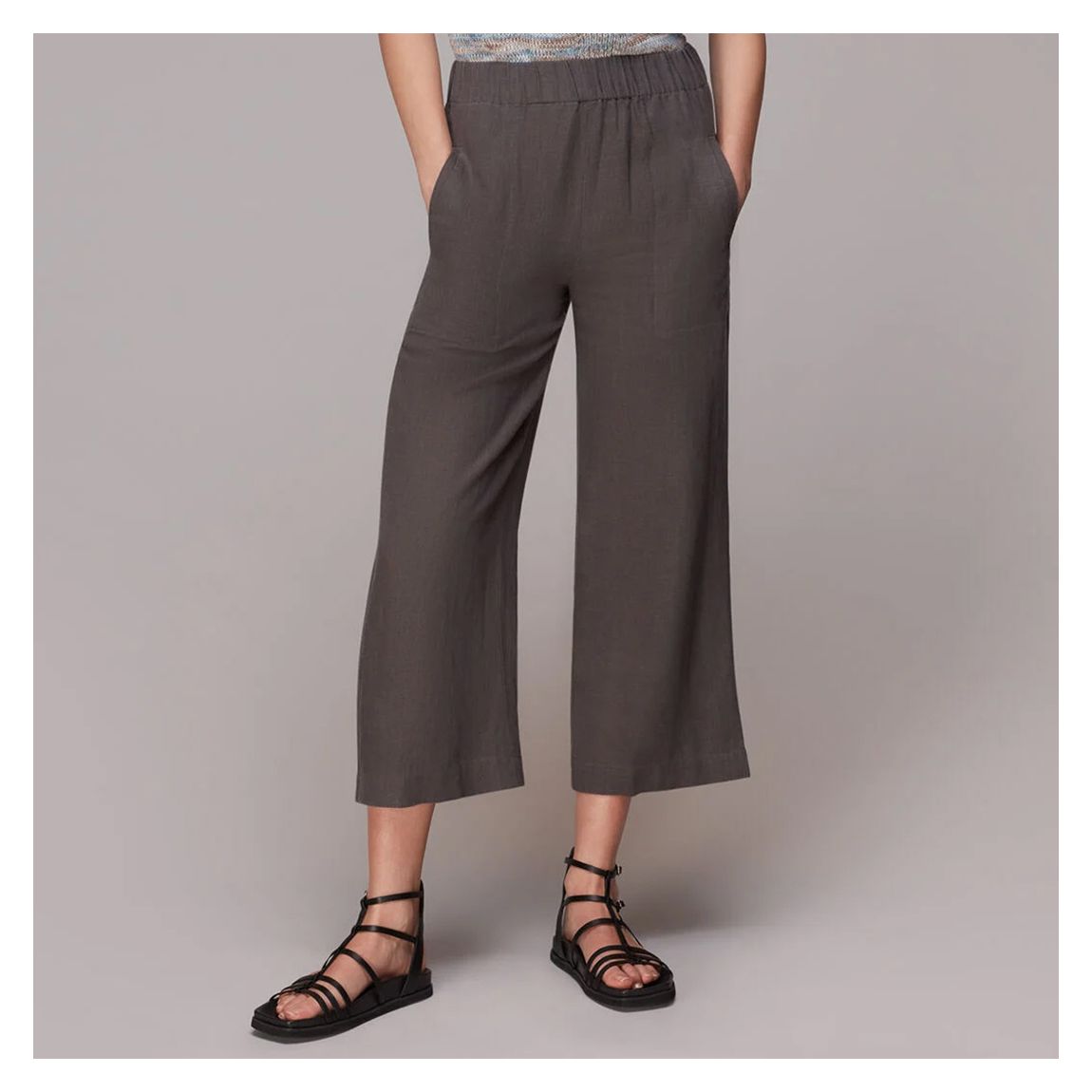 Dark Grey Crop Wide Linen Trousers main product photo