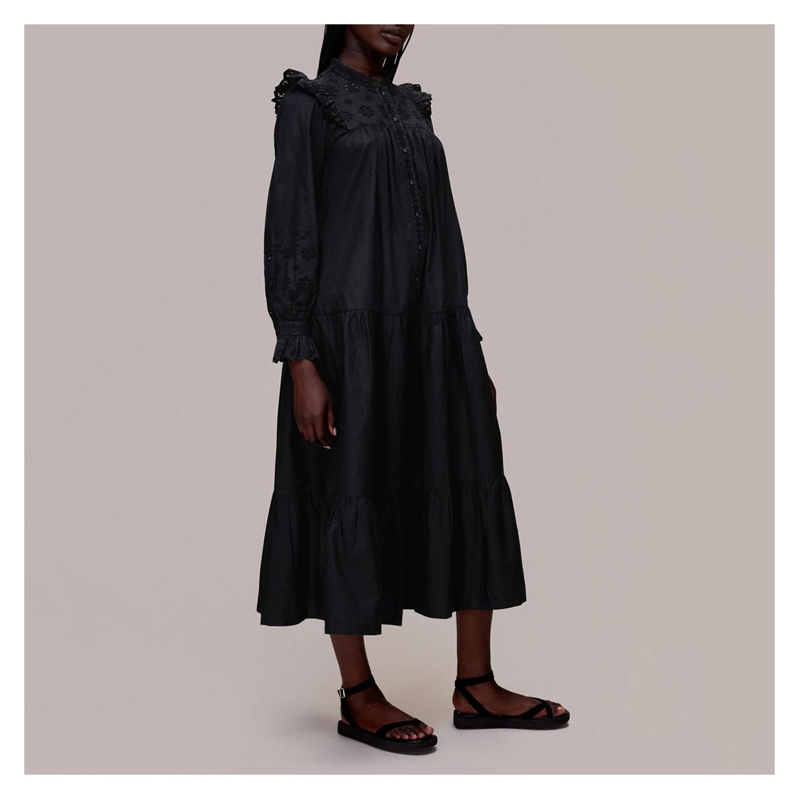 Black Talula Broderie Trapeze Cotton Midi Dress main product photo