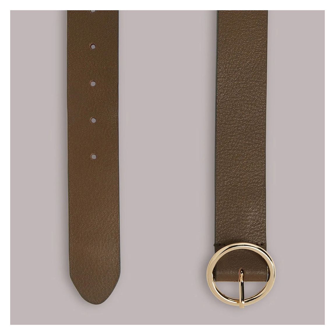 Khaki Circle Buckle Leather Belt main product photo
