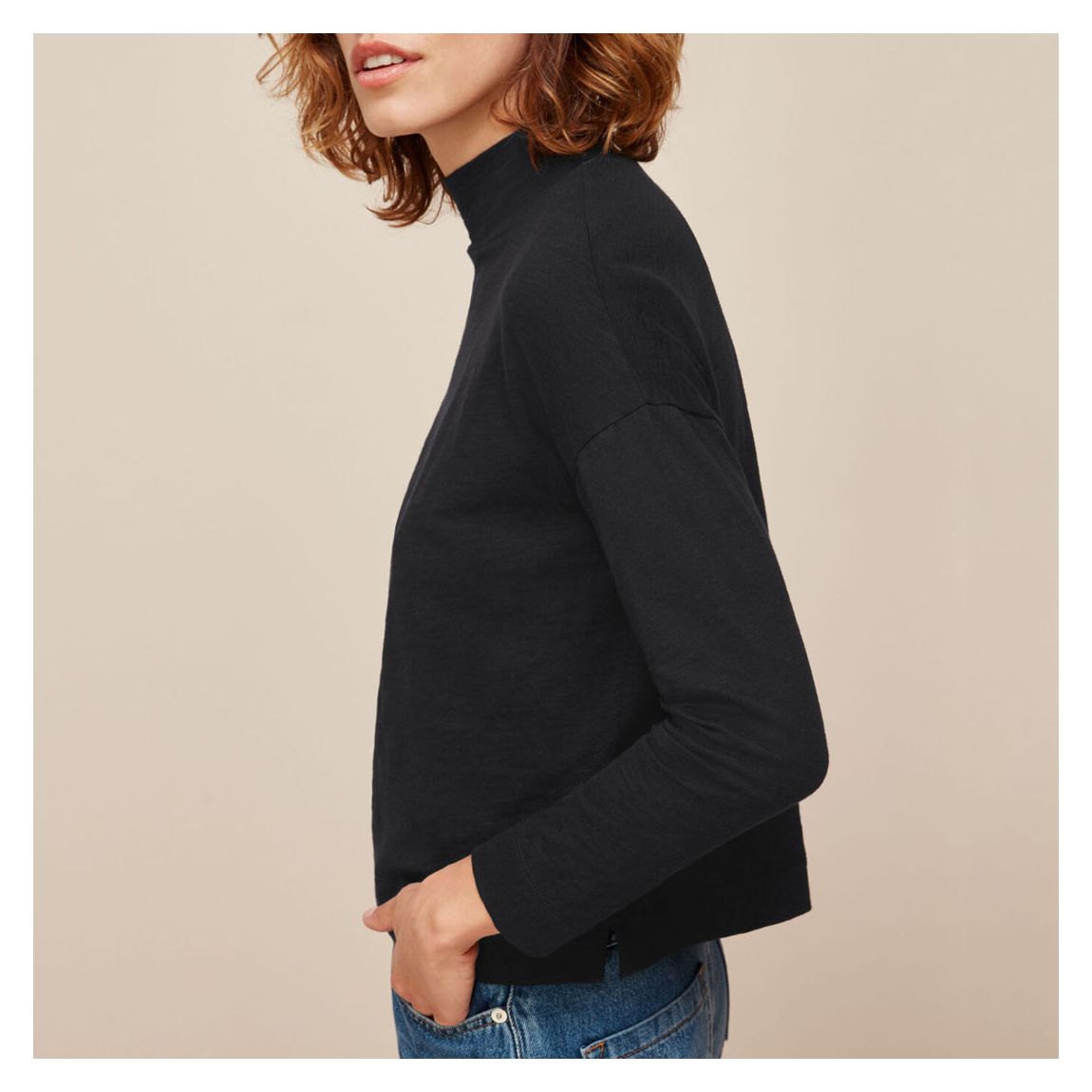 Black High Neck Relaxed Cotton Top main product photo