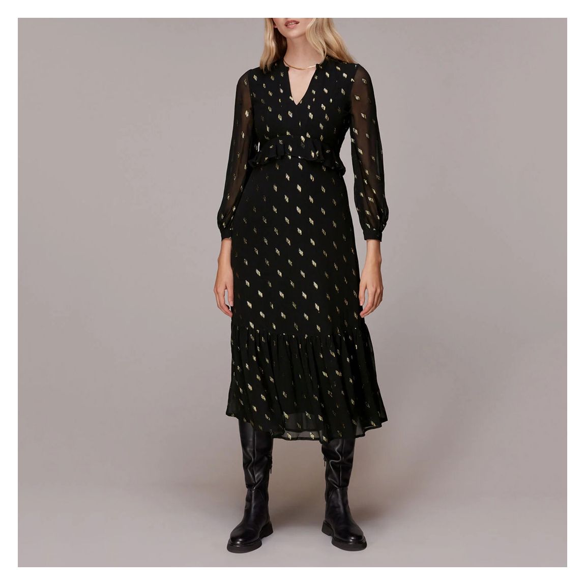 Black Dobby Metallic Midi Dress main product photo
