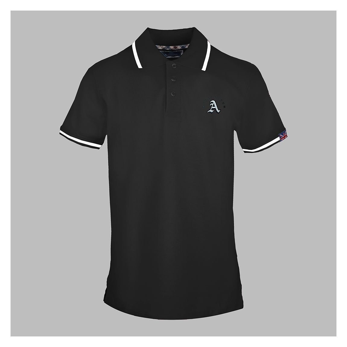 Black A Crest Cotton Polo Top main product photo