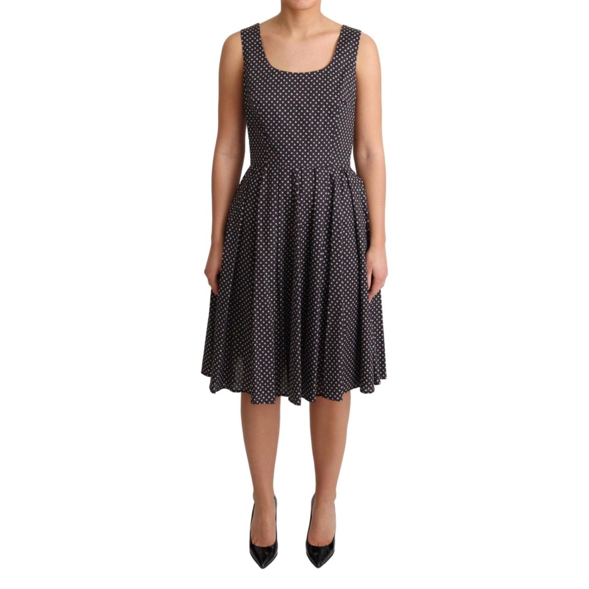 FloralPrint Cotton Poplin Dress Aline Midi Dress Wo - Black Dresses main product photo
