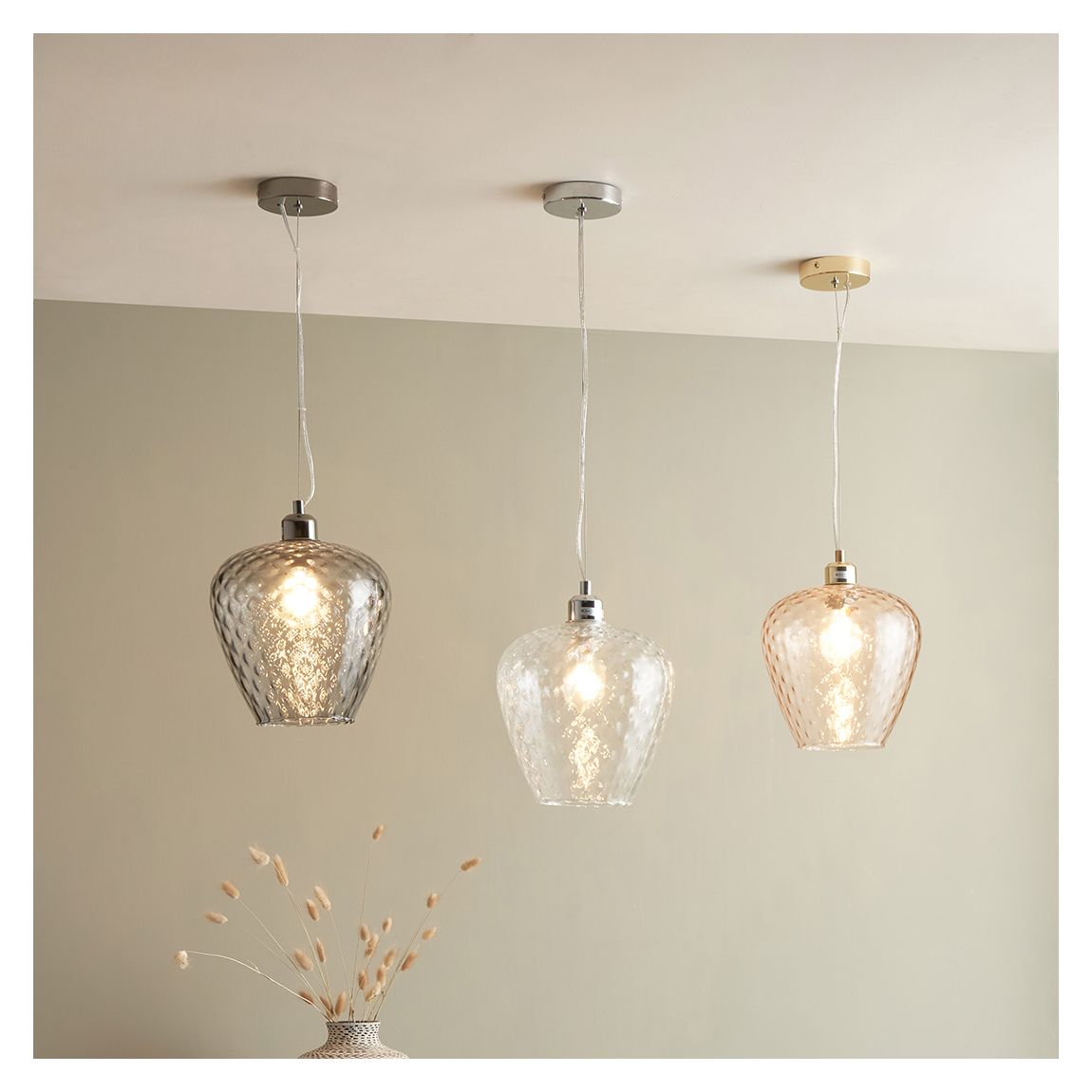 Almada Textured Rose Coloured Glass Electrified Pendant main product photo