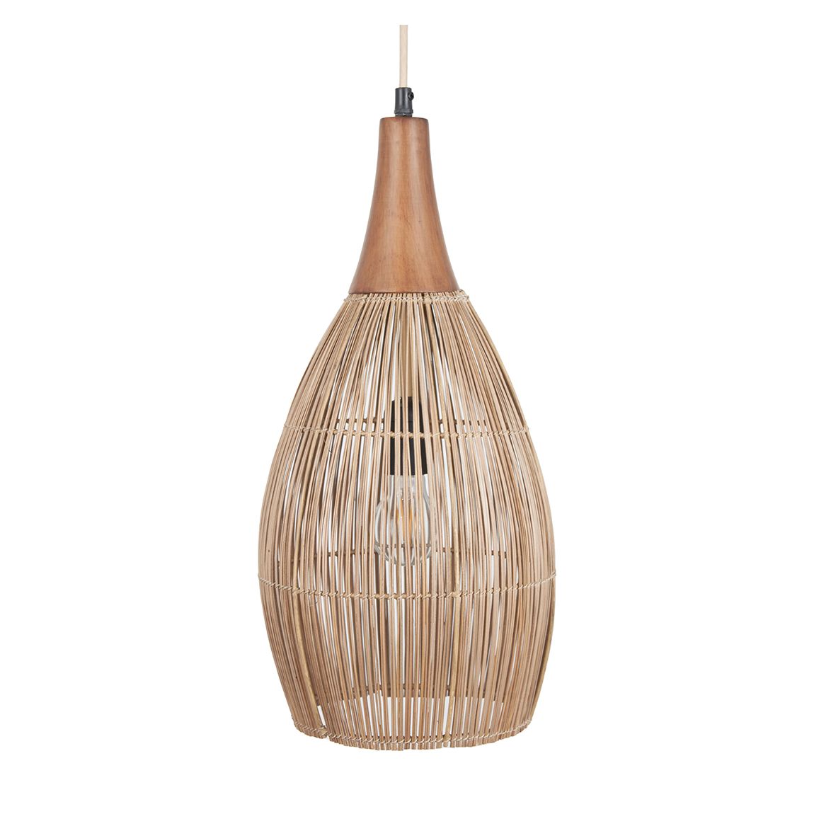 Ata Bamboo Effect and Wood Tall Dome Pendant main product photo