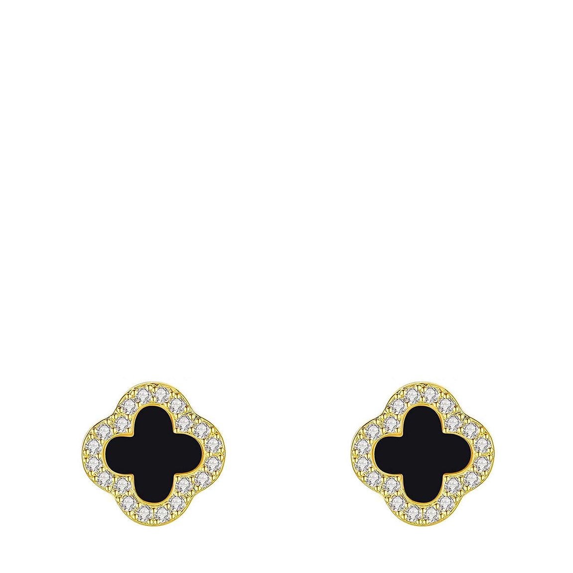 18K Gold Black Enamel & Cz Post Earrings main product photo