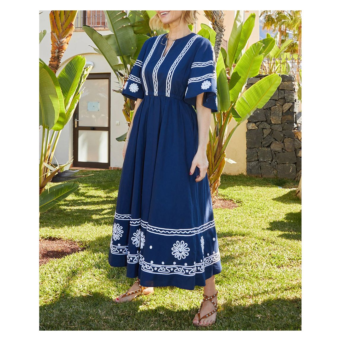 Navy Drew Embroidered Corded Cotton Dress main product photo