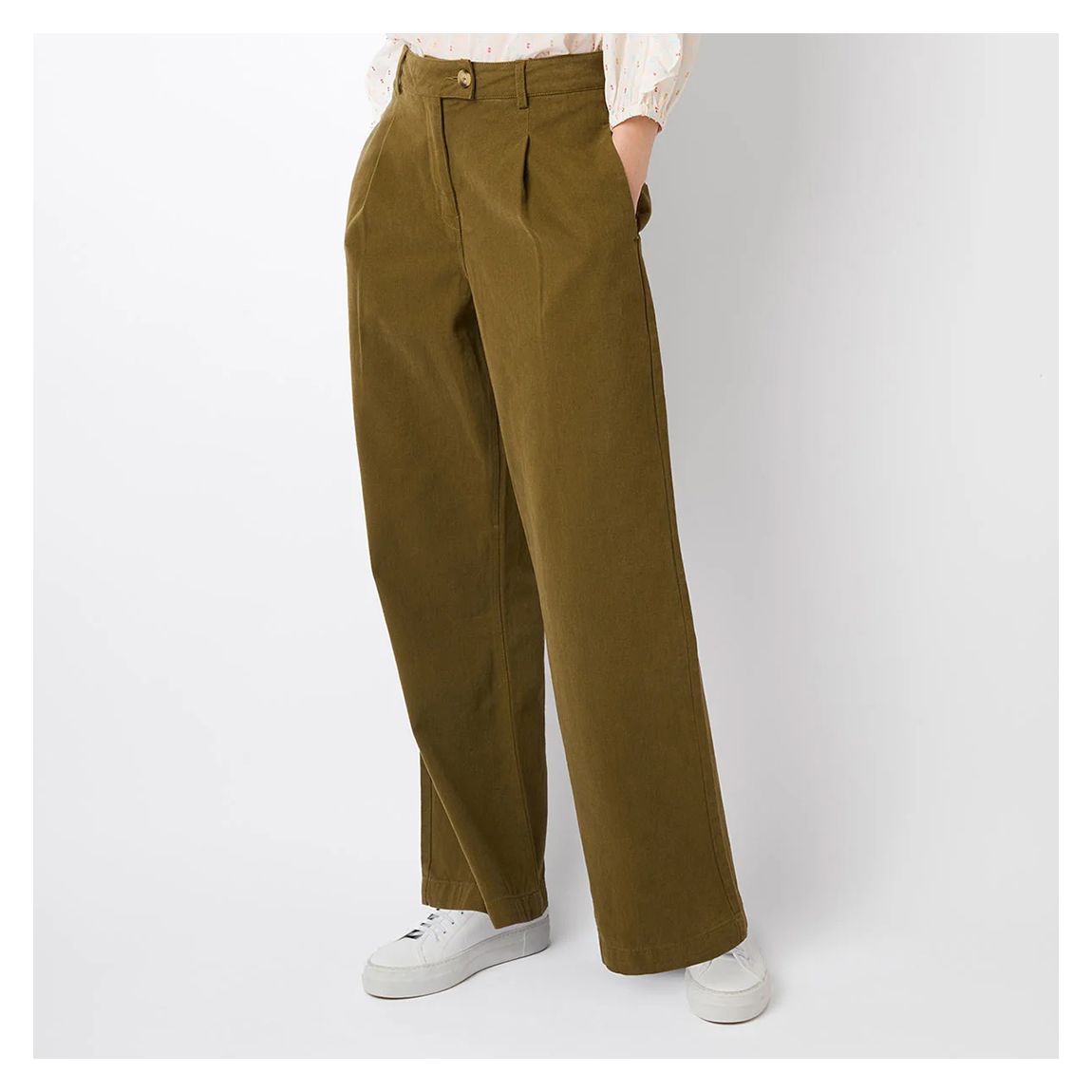Khaki Callie Cotton Twill Wide Leg Trousers main product photo