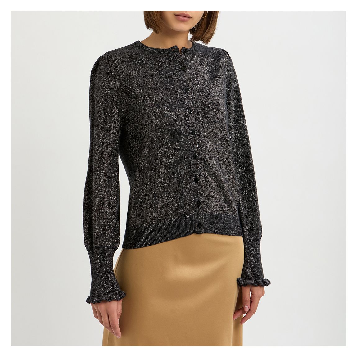 Black Adele Shimmer Cotton Blend Cardigan main product photo
