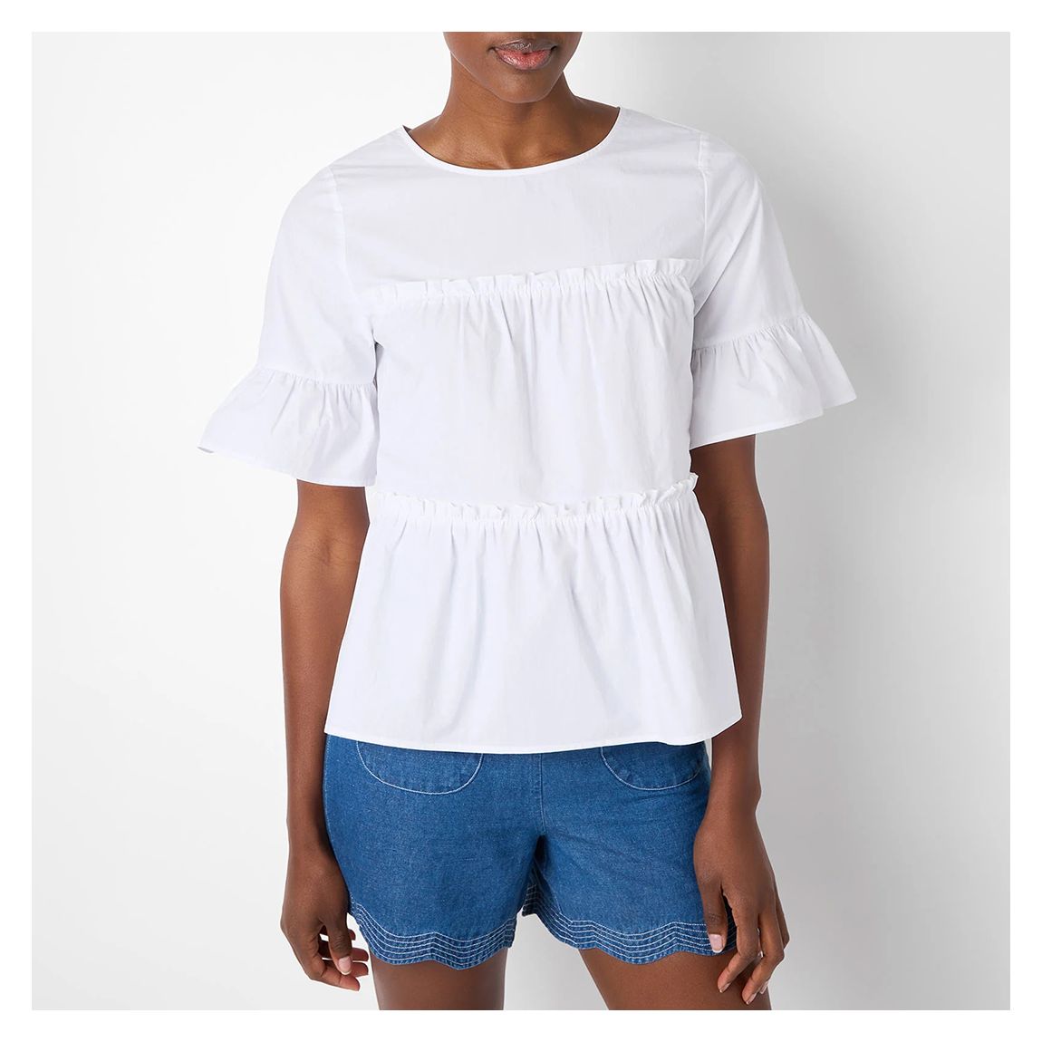 White Clarisse Cotton Tiered Top main product photo