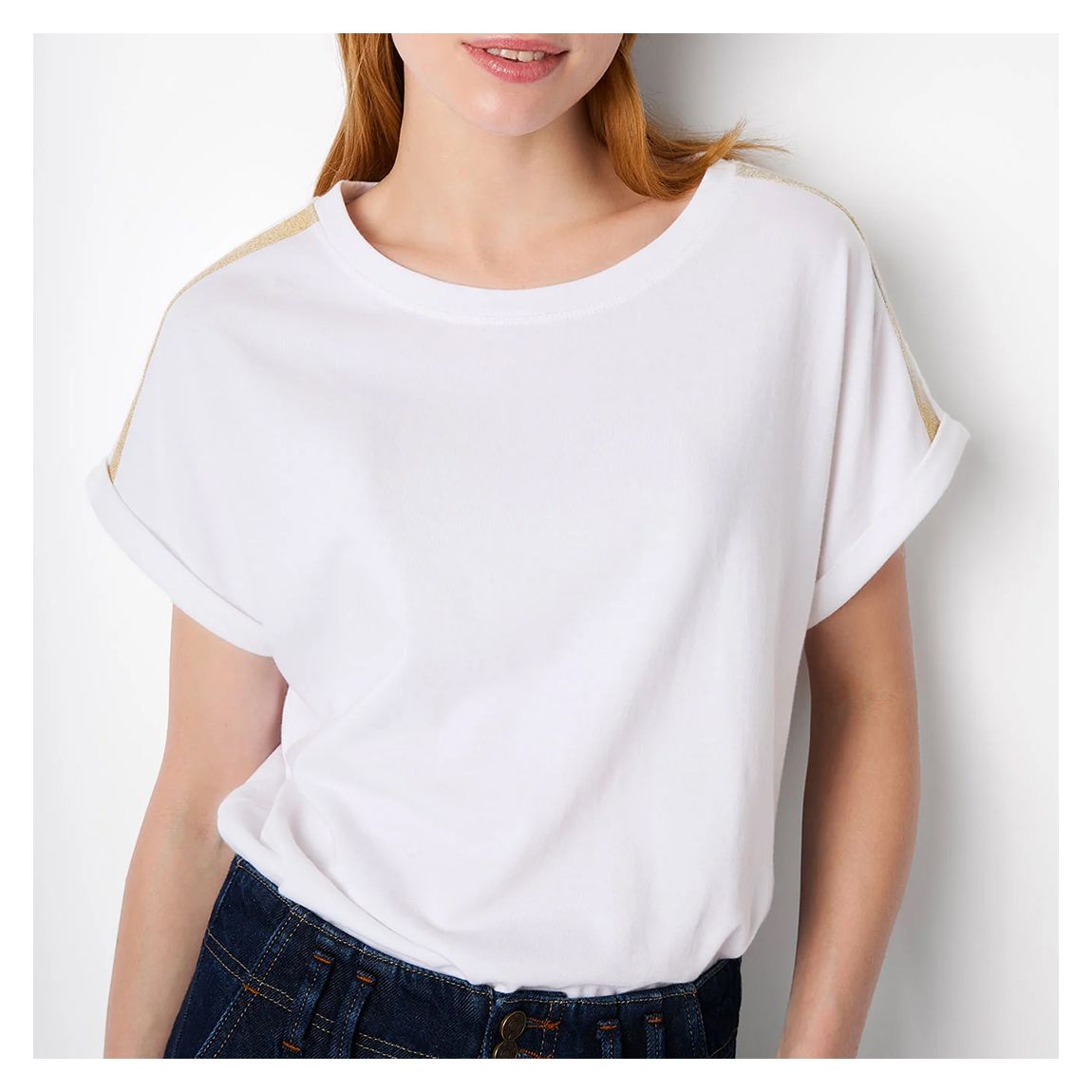 White Gabre Glitter Tape Cotton T-Shirt main product photo