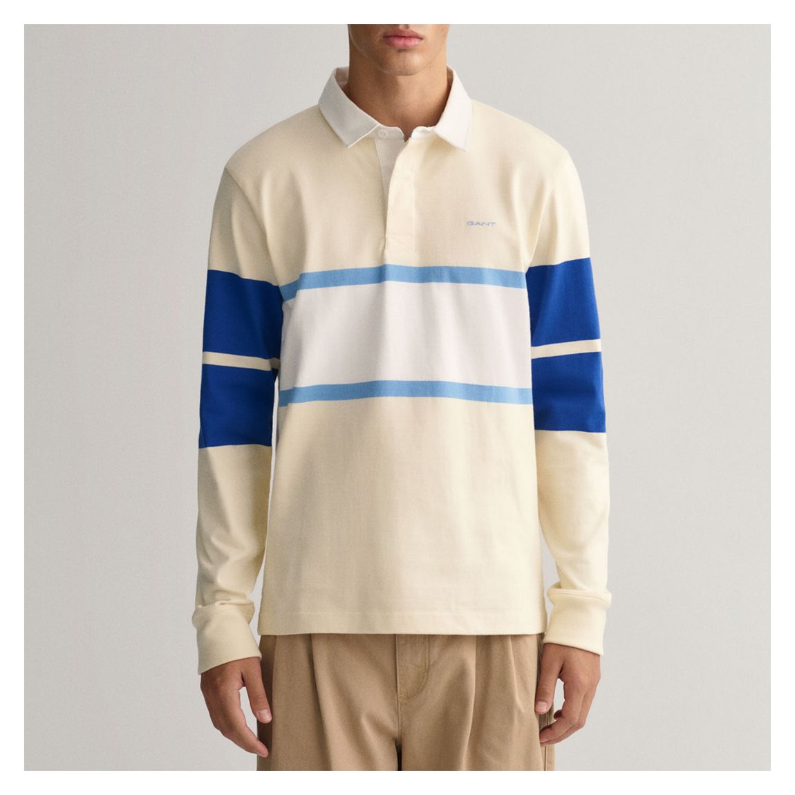 Beige/Multi Blocked Long Sleeve Polo Shirt main product photo