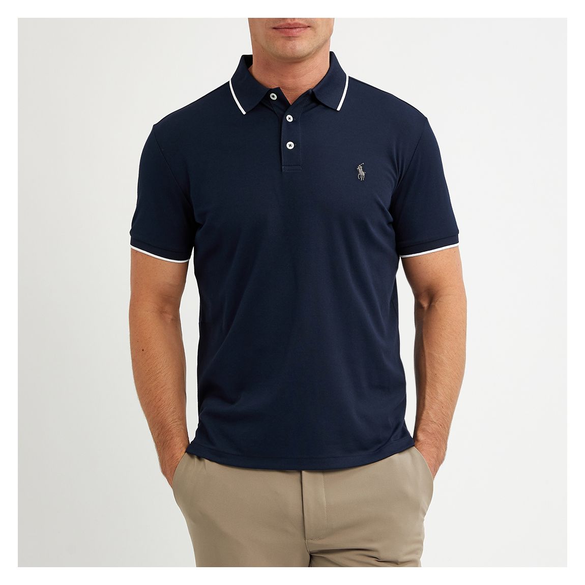 Navy Custom Slim Cotton Blend Polo Shirt main product photo