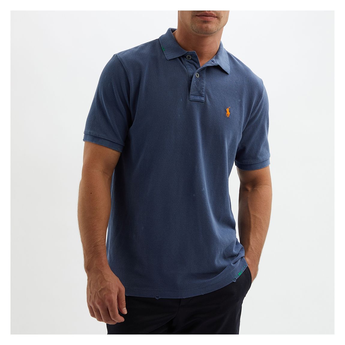 Dark Blue Distressed Classic Cotton Polo Shirt main product photo