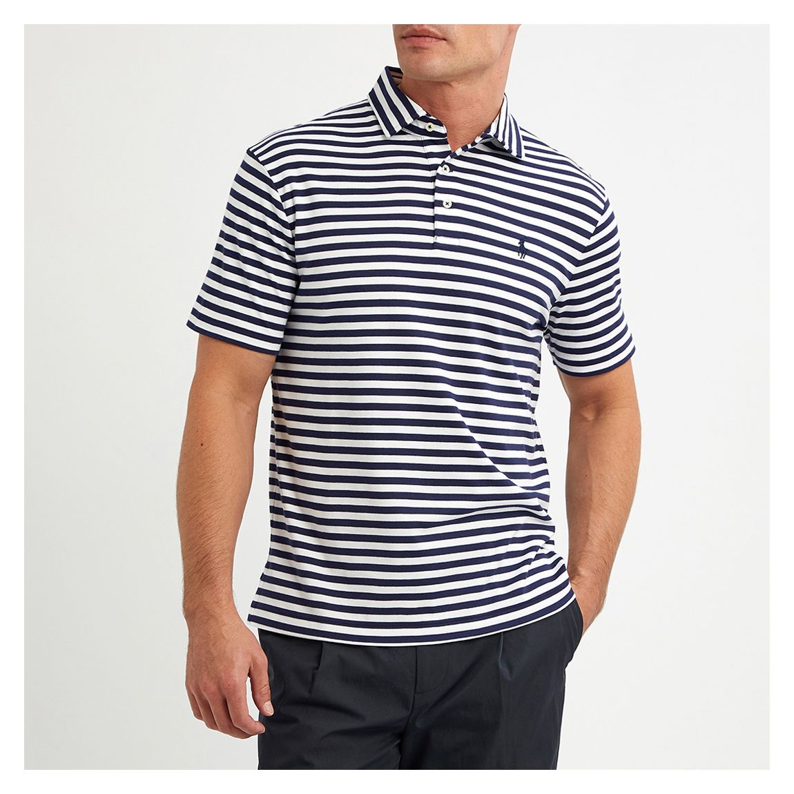 Navy/White Stripe Cotton Polo Shirt main product photo
