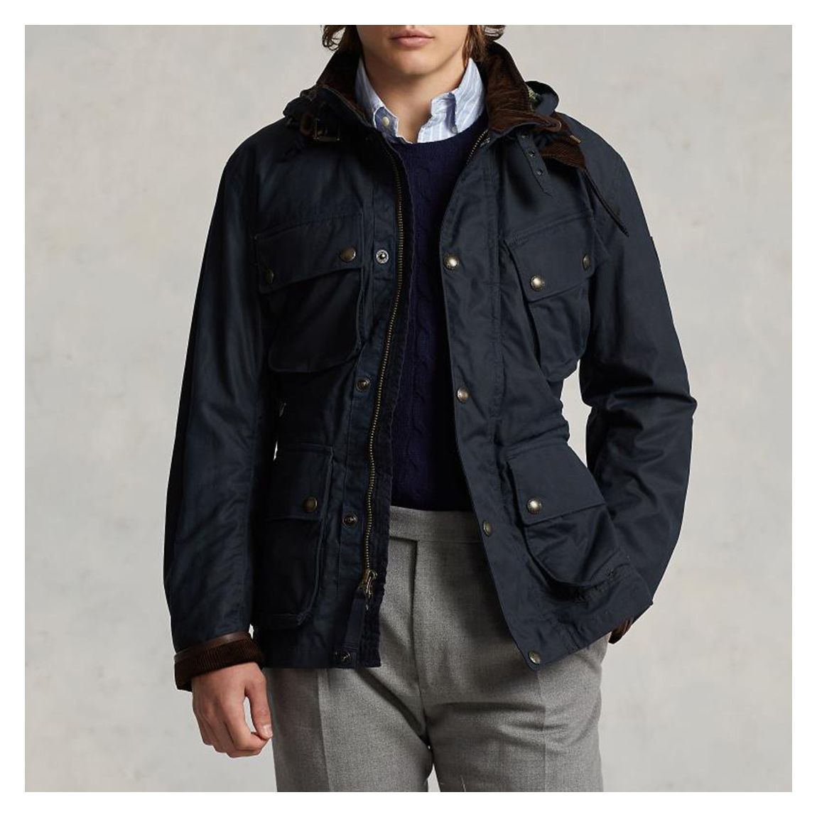 Navy Waxed Hooded Cotton Jacket main product photo