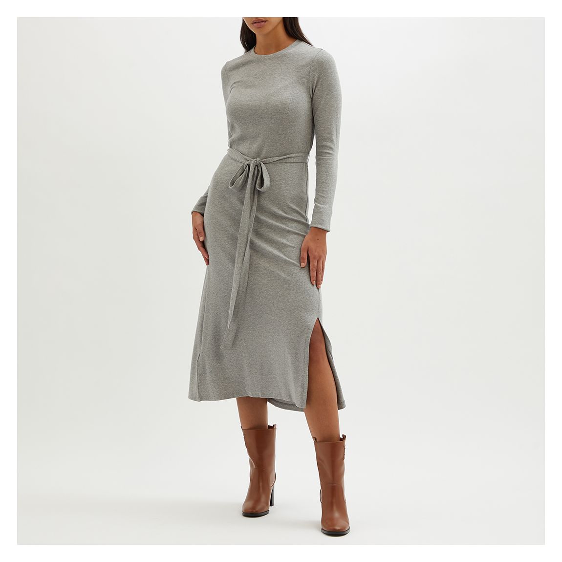 Grey Cotton Blend Ribbed Midi Dress main product photo