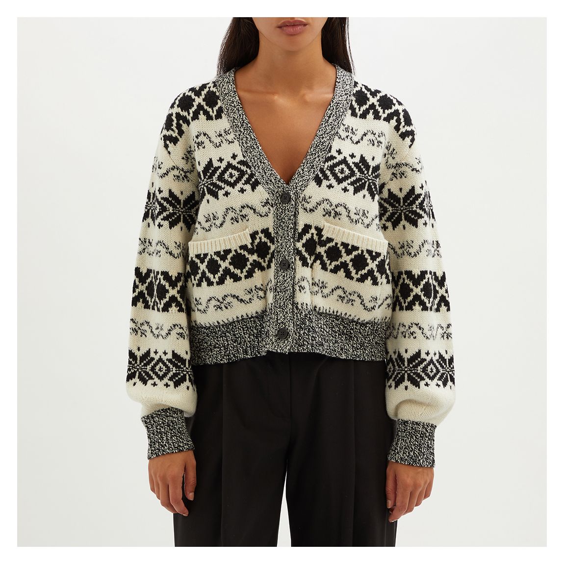 Cream/Black Pattern Wool Cardigan main product photo